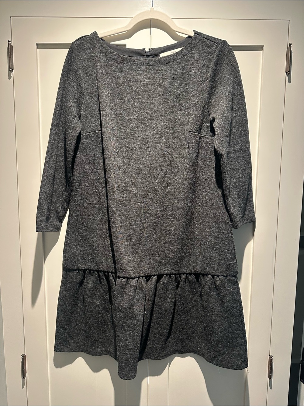 LOFT Gray Ruffle-Hem Knit Dress